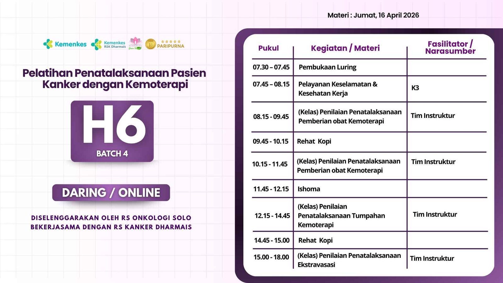 Hari Ke - 6 Pelatihan Penatalaksanaan Pasien Kanker Dengan Kemoterapi | Batch 4
